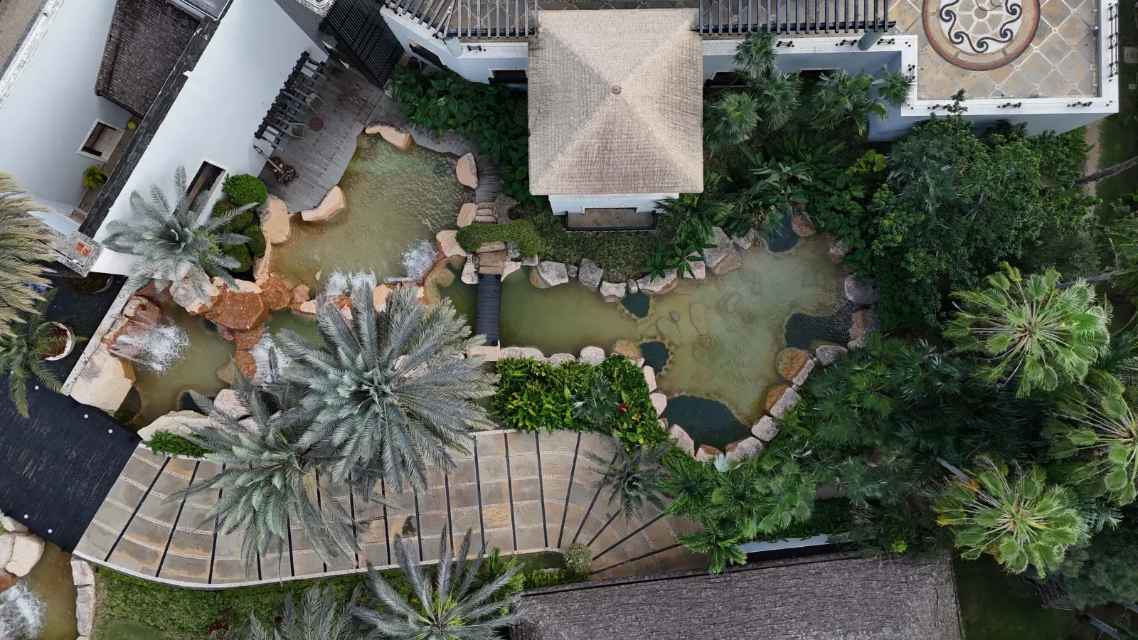 The roofs and the gardens of the house from above