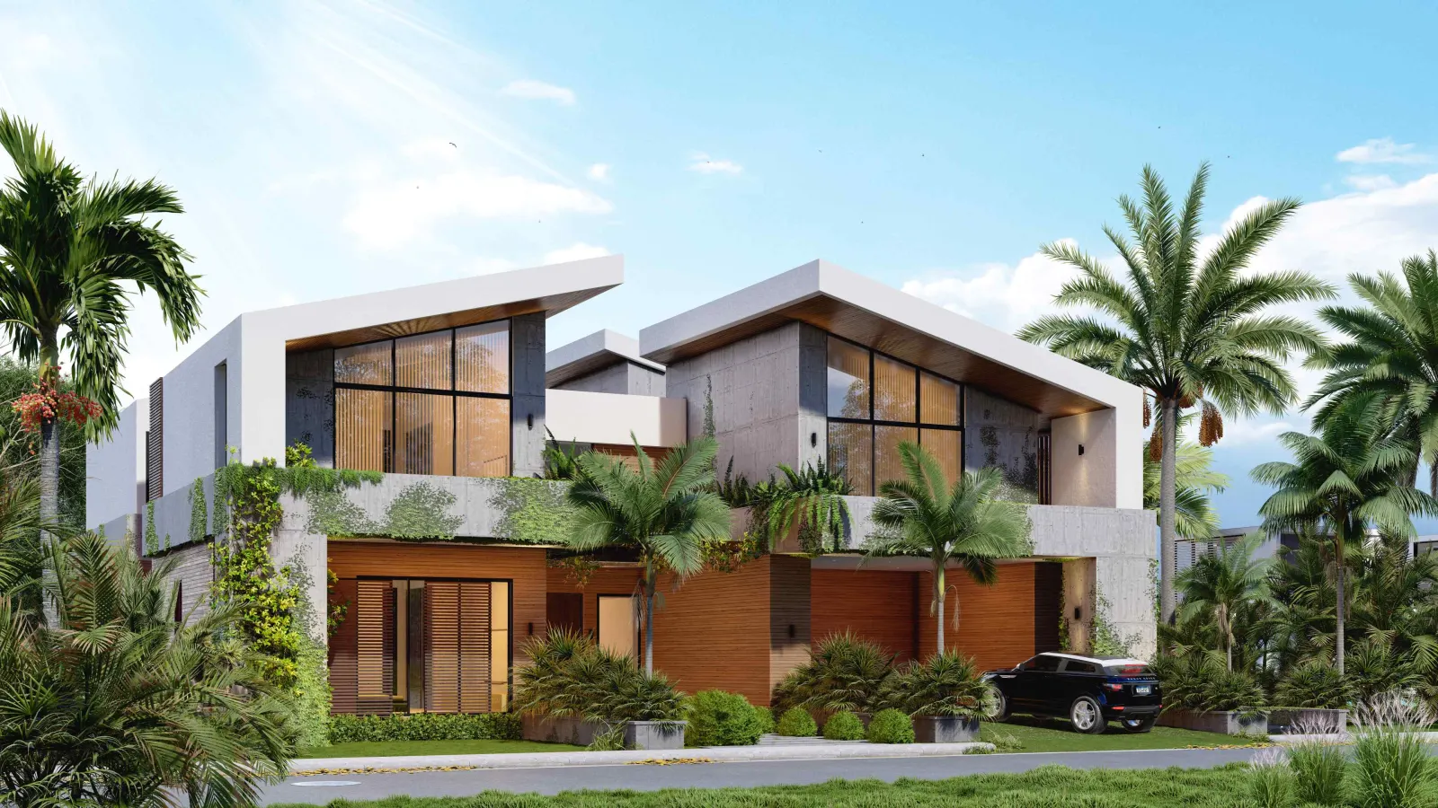 The house among the palms, stone, wood and glass