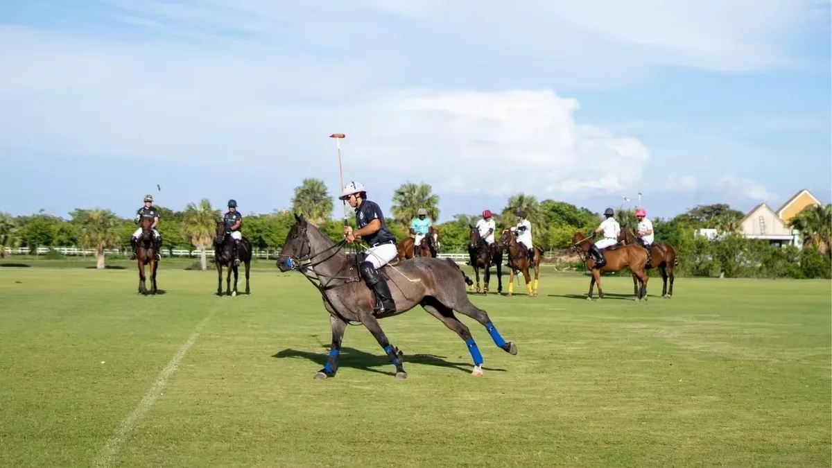 A polo match on the main field at Los Establos